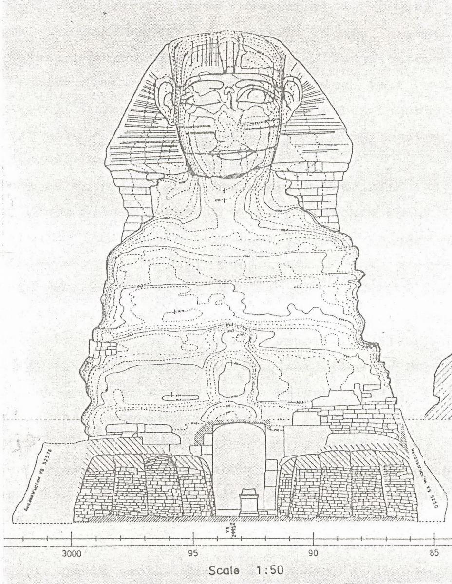 A gizai szfinx rajza. Az NSZK kairói Régészeti intézetének munkája