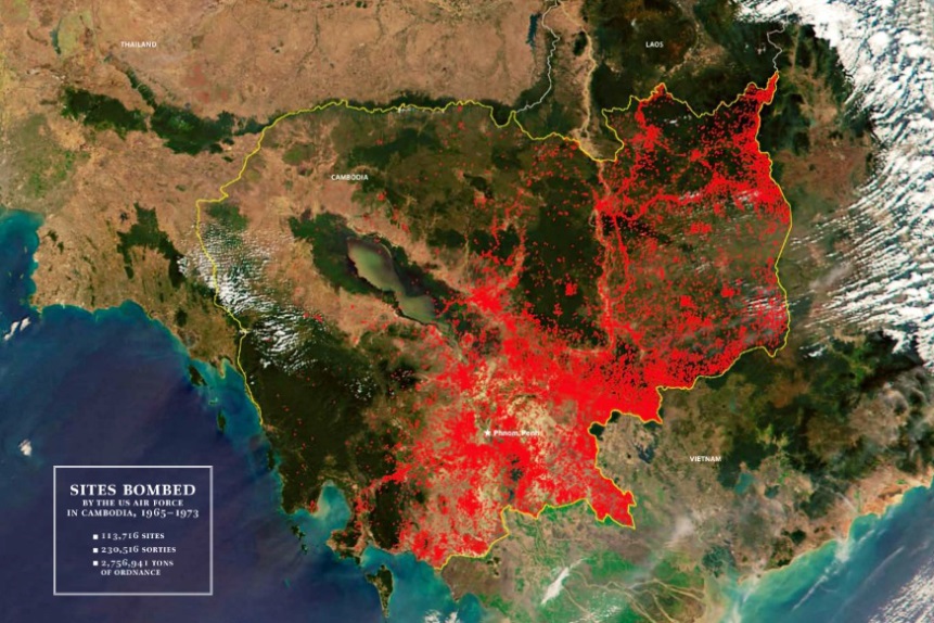 Kambodzsa amerikaiak által bombázott területei 1965-1973 között